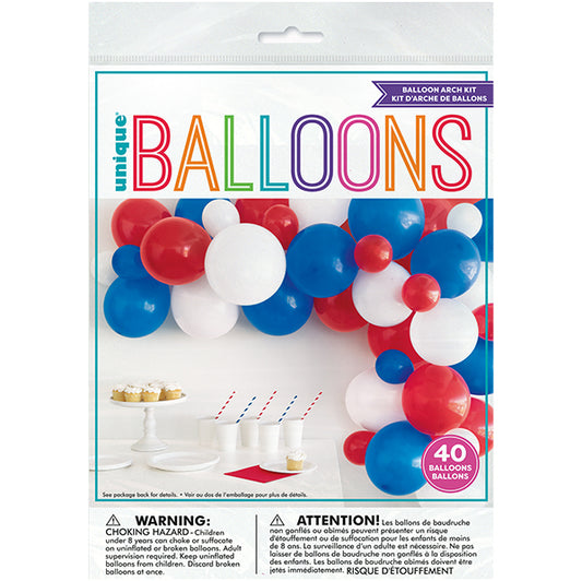 Balloon Arch Kit - Red, White & Blue (40 piece set)