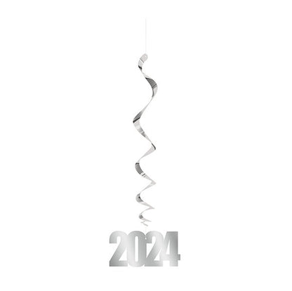 "2024" Foil Hanging Swirl Decorations (Pack of 3) - The Party Marketplace