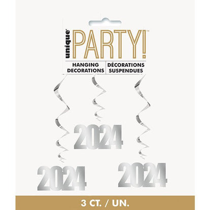 "2024" Foil Hanging Swirl Decorations (Pack of 3) - The Party Marketplace