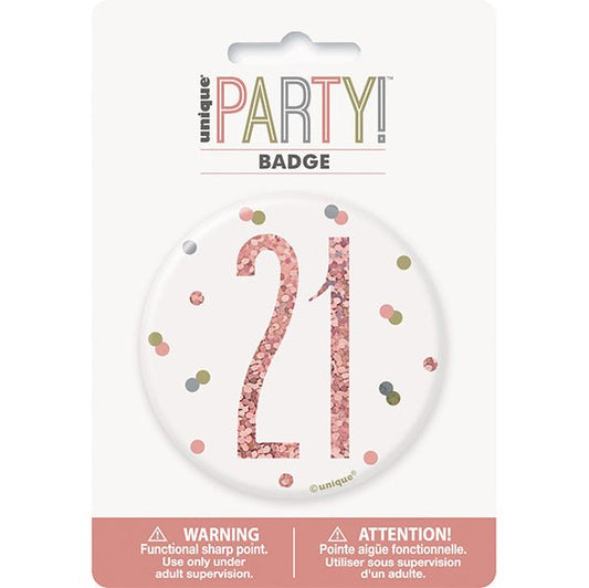 "21" Badge - Glitz Rose Gold - The Party Marketplace
