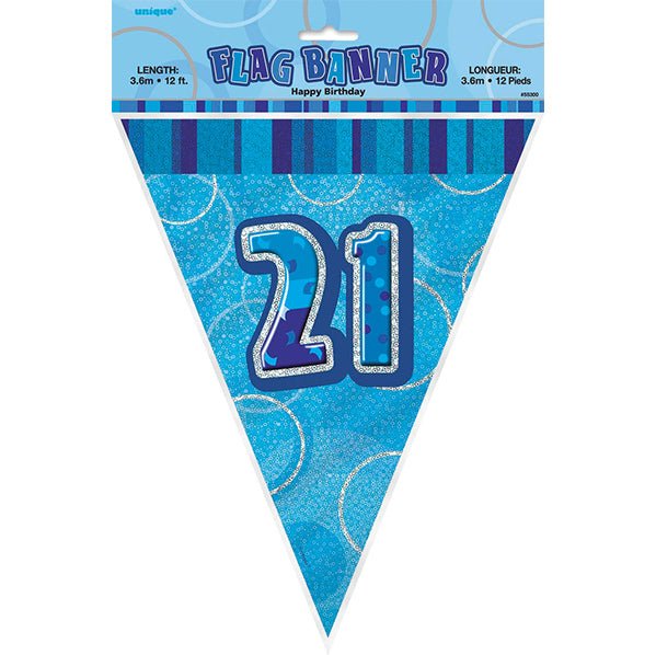 "21" Glitz Blue Flag Banner - 3.65m - The Party Marketplace