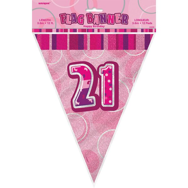 "21" Glitz Pink Flag Banner - 3.65m - The Party Marketplace