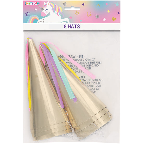 Gold Unicorn Horn Party Hats (Pack of 8)