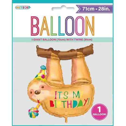 Hanging Sloth "It's My Birthday" Foil Balloon 71cm