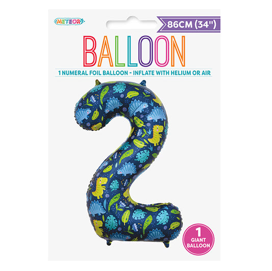 Dino "2" Numeral Foil Balloon (86cm)