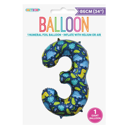 Dino "3" Numeral Foil Balloon (86cm)