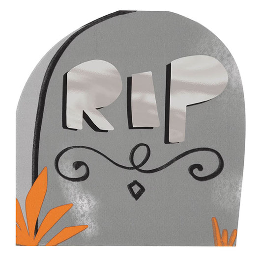 Bats & Boos Halloween Foil Stamped Tombstone Shaped Beverage Napkins (Pack of 16)