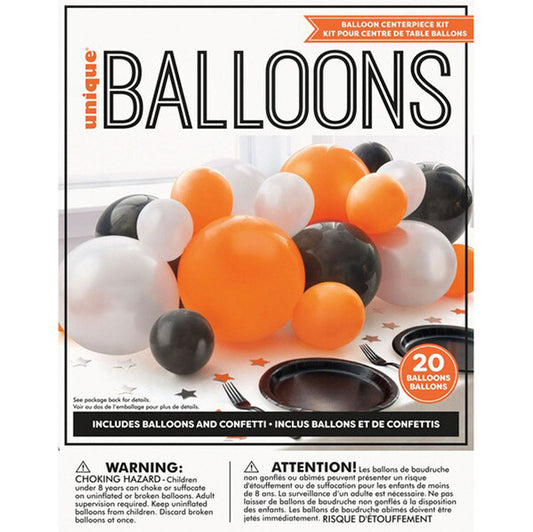 Balloon & Confetti Centrepiece Kit - Orange, Black & White (20 piece set)