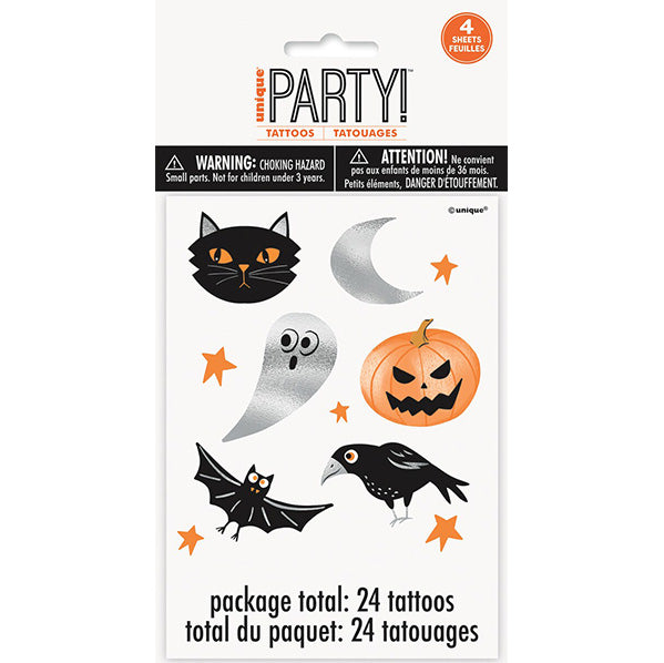 Silver, Orange & Black Foil Halloween Tattoos (Pack of 24)