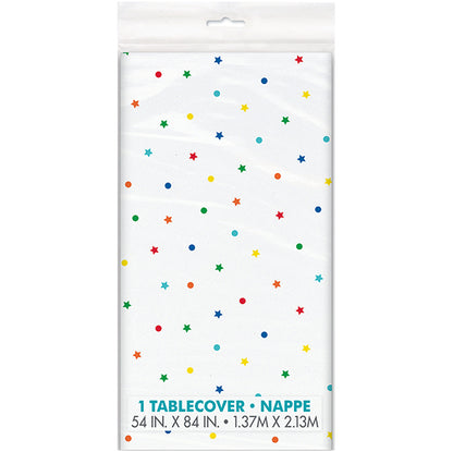 Rainbow Dots & Stars Printed Tablecover 137cm x 213cm