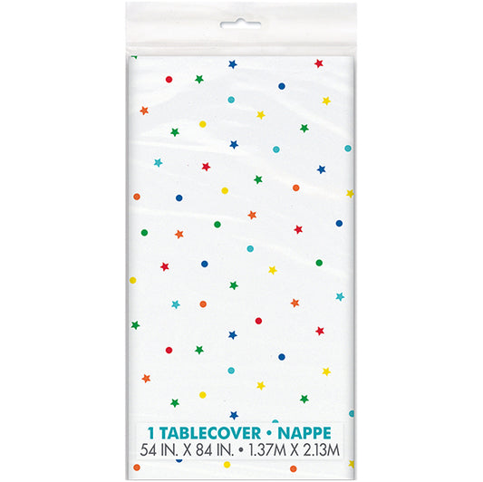 Rainbow Dots & Stars Printed Tablecover 137cm x 213cm