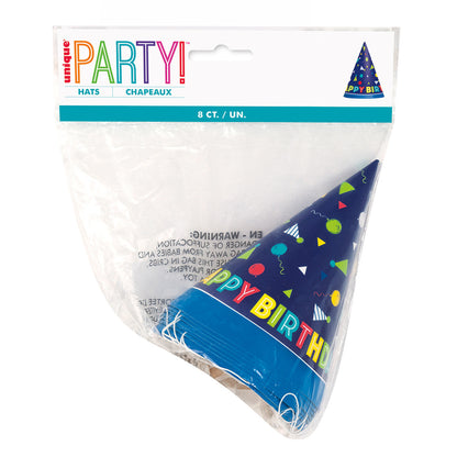 Party Hats - Peppy Birthday "Happy Birthday" (Pack of 8)