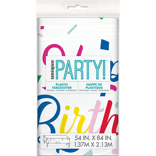 Colourful Confetti Birthday Printed Tablecover 137cm x 213cm