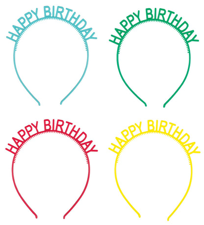 Bright Colourful "Happy Birthday" Headbands (Pack of 4)