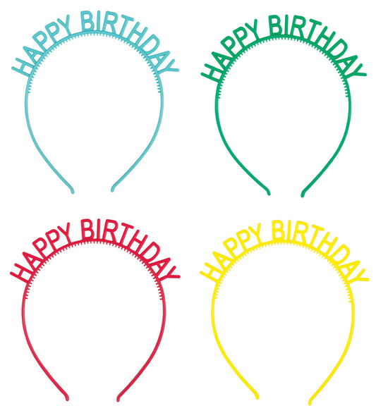 Bright Colourful "Happy Birthday" Headbands (Pack of 4)