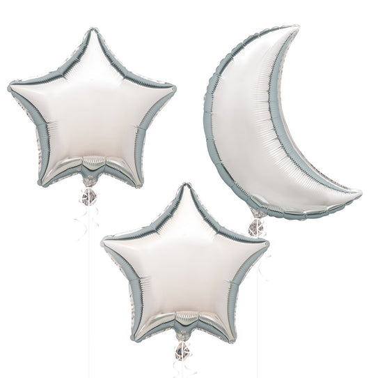 Foil Balloon Kit "Silver Moon & Stars" (3 piece set)