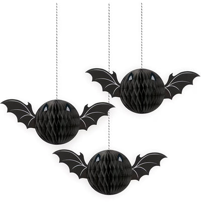 Black Bat Hanging Honeycomb Decorations (Pack of 3)