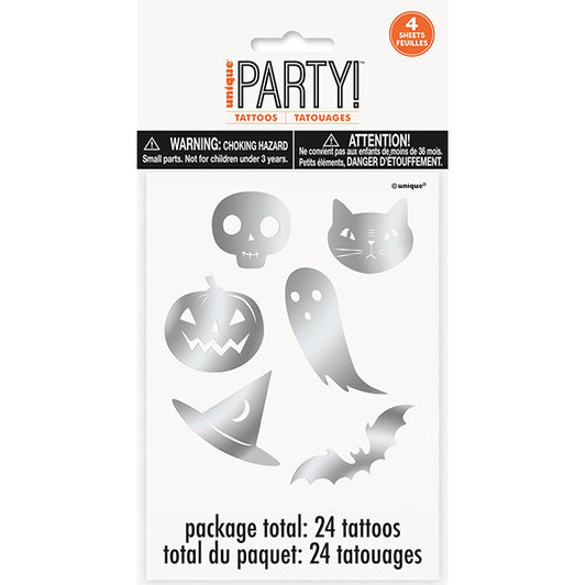 Silver Foil Halloween Tattoos (Pack of 24)