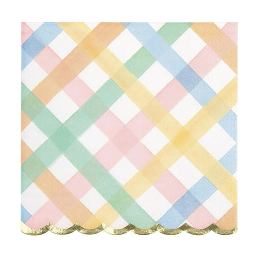 Pastel Plaid Foil Stamped Scalloped Luncheon Napkins (Pack of 16)