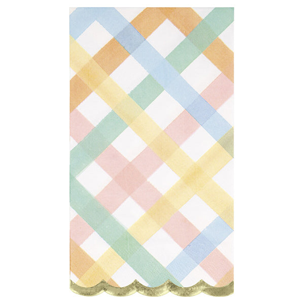 Pastel Plaid Foil Stamped Scalloped Edge Guest Napkins (Pack of 16)