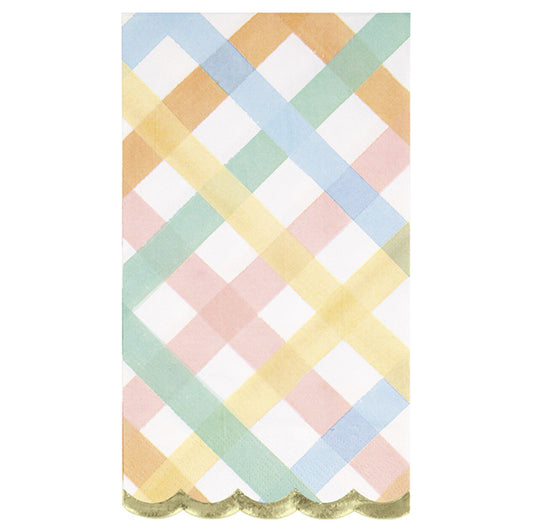 Pastel Plaid Foil Stamped Scalloped Edge Guest Napkins (Pack of 16)