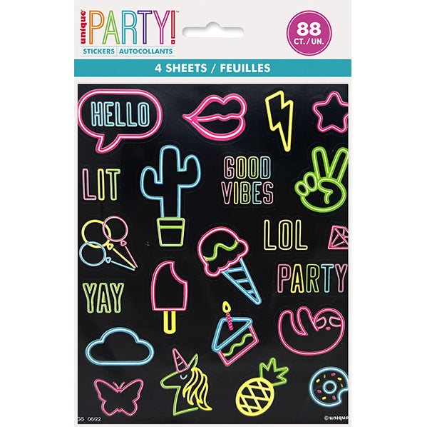 Neon Birthday Sticker Sheets (Pack of 4)