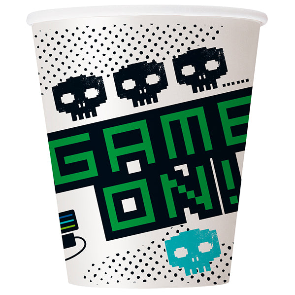 "Game On" Gamer Paper Cups 270ml (Pack of 8)