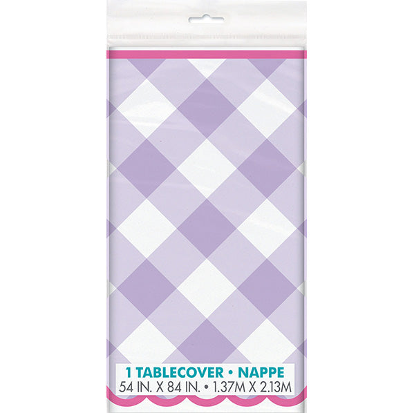 Pastel Gingham Purple Printed Tablecover 137cm x 213cm