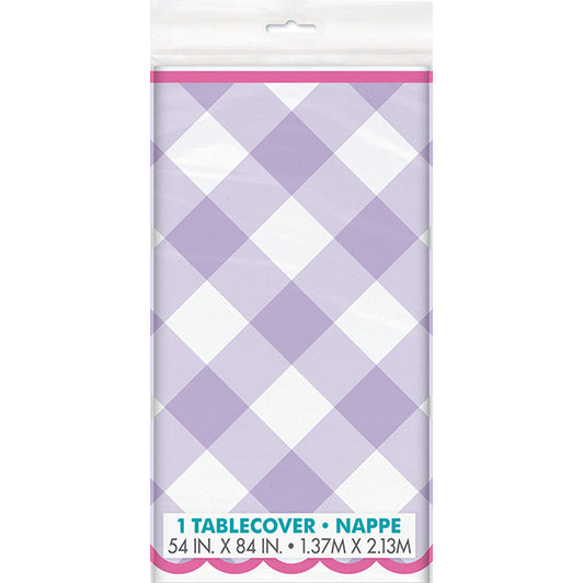 Pastel Gingham Purple Printed Tablecover 137cm x 213cm