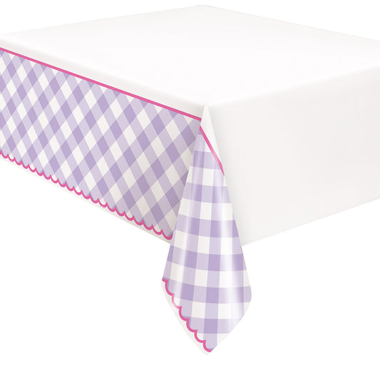 Pastel Gingham Purple Printed Tablecover 137cm x 213cm