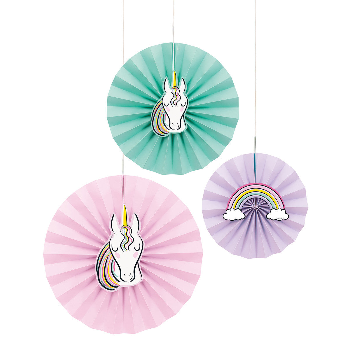 Unicorn Paper Fans - Assorted Sizes (Pack of 3)