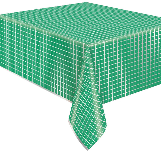 Silver & Bright Green Printed Foil Tablecover 137cm x 213cm