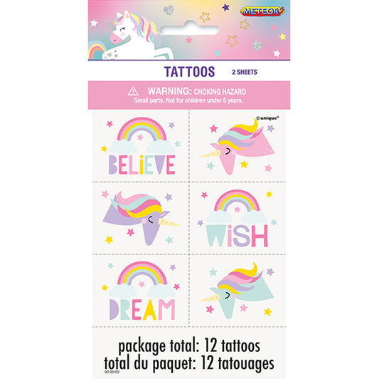 Pastel Unicorn Tattoos (Pack of 12)