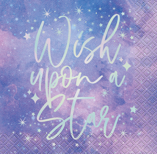 Purple Galaxy "Wish Upon A Star" Foil Stamped Beverage Napkins (Pack of 16)