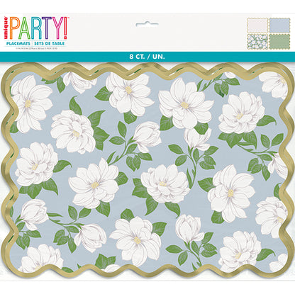 Garden Party Foil Stamped Scalloped Edge Paper Placemats - Assorted (Pack of 8)