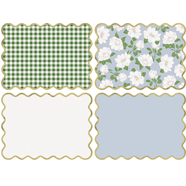 Garden Party Foil Stamped Scalloped Edge Paper Placemats - Assorted (Pack of 8)