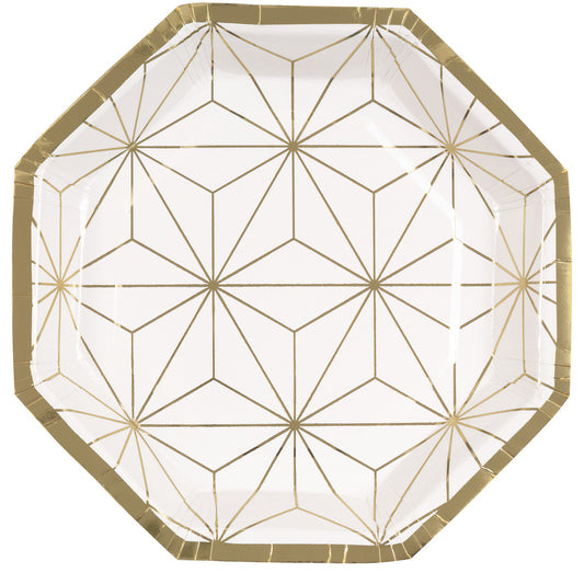 Modern Gold Geometric Foil Stamped Octagonal Paper Plates 23cm (Pack of 8)