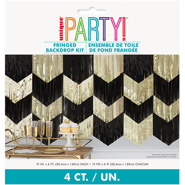 Scalloped Fringe Backdrop Kit (Black and Gold)