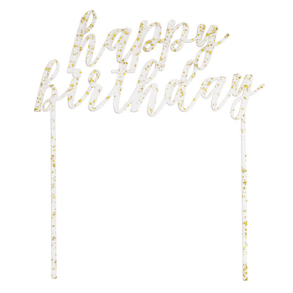 Gold Fleck Acrylic "Happy Birthday" Cake Topper