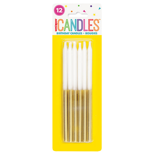 Metallic Gold & White Candles 12.7cm (Pack of 12)