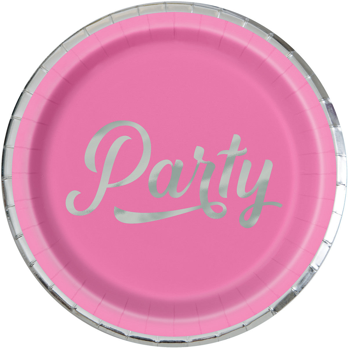 Pink & Silver "Party" Foil Stamped Paper Plates 23cm (Pack of 8)