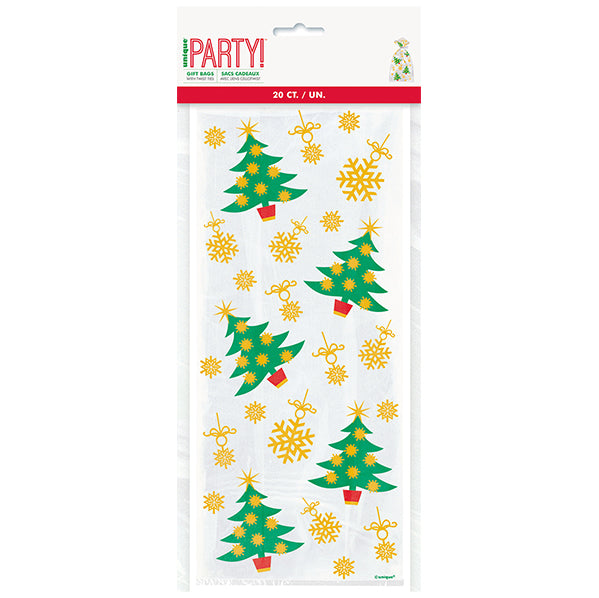 Golden Christmas Printed Cello Bags (Pack of 20)