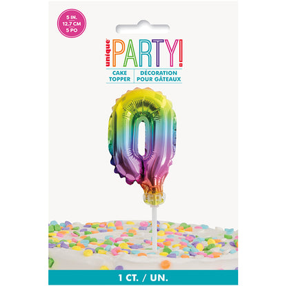 Foil Balloon Cake Topper - Rainbow "0"