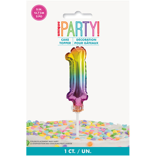 Foil Balloon Cake Topper - Rainbow "1"