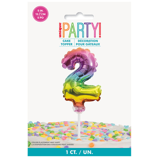 Foil Balloon Cake Topper - Rainbow "2"