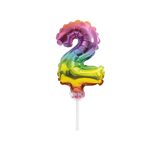 Foil Balloon Cake Topper - Rainbow "2"