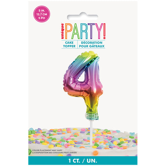 Foil Balloon Cake Topper - Rainbow "4"