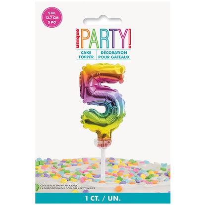 Foil Balloon Cake Topper - Rainbow "5"