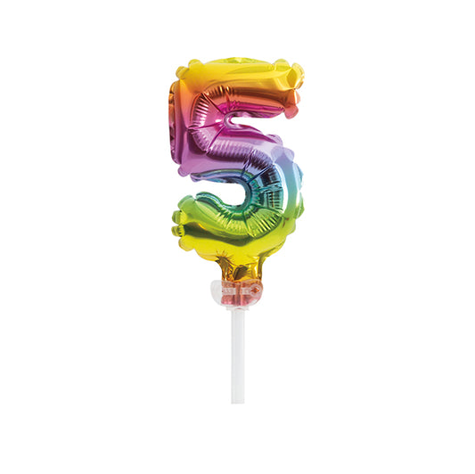 Foil Balloon Cake Topper - Rainbow "5"