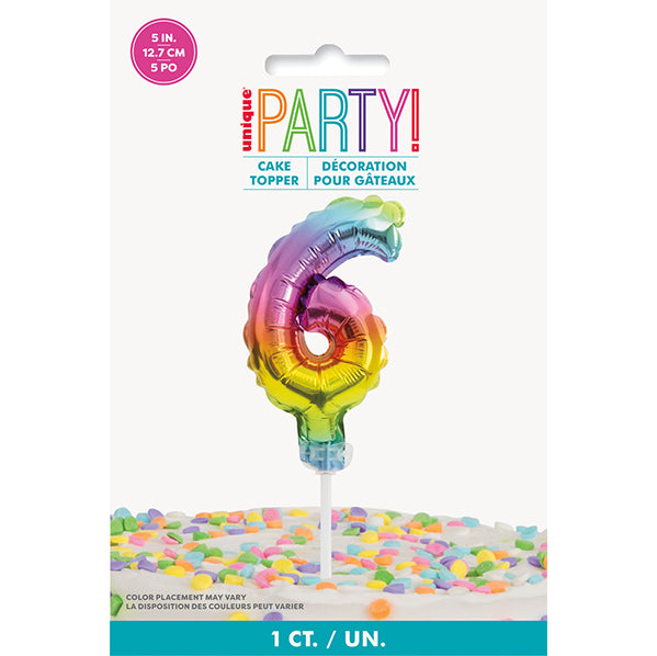 Foil Balloon Cake Topper - Rainbow "6"